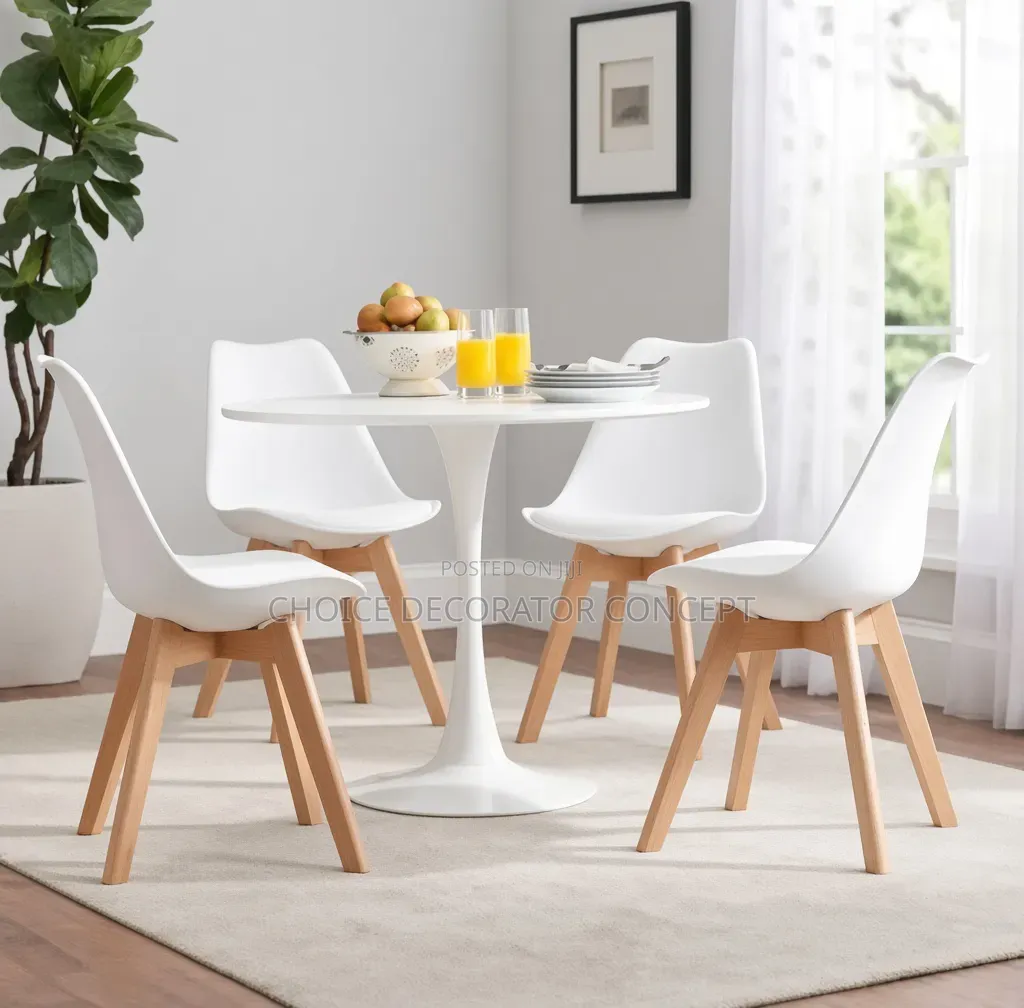 Pole Base Round Dinning Table + 4 Foam Sitting Chairs