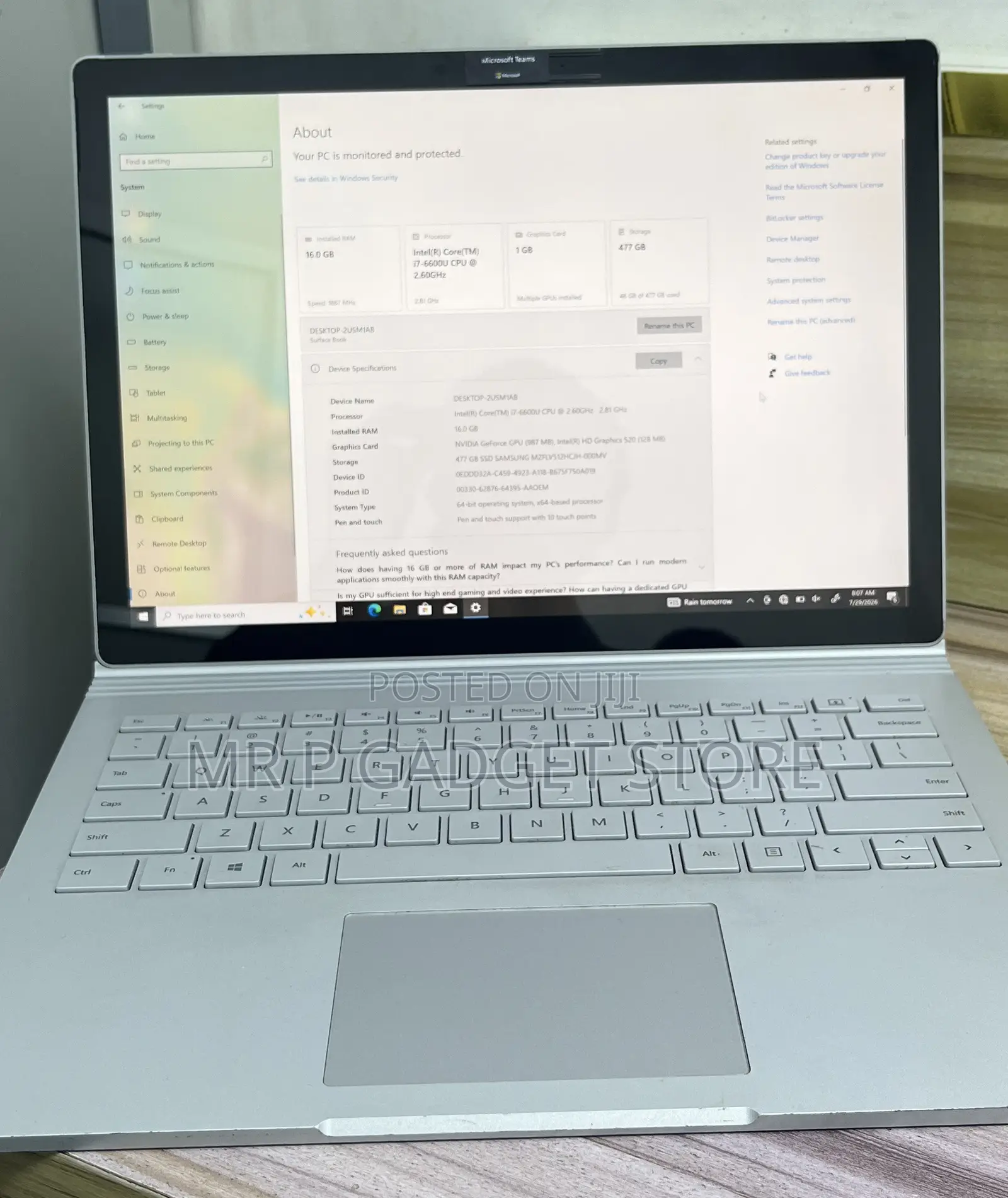 Laptop Microsoft Surface Book 16GB Intel Core i7 SSD 500GB
