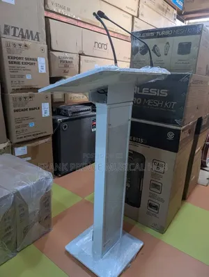 Electronic Podium Stand With Built-in Speaker Gooseneck Microphones