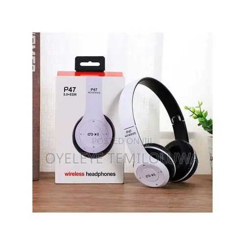 P47 Wireless Bluetooth 5.0 Foldable Stereo Headphone-White