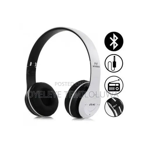 P47 Wireless Bluetooth 5.0 Foldable Stereo Headphone-White