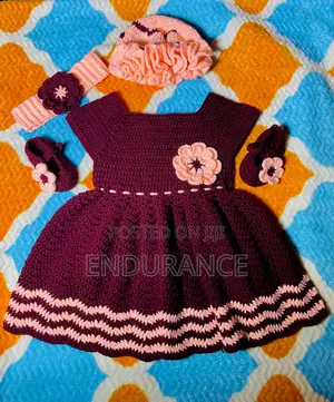 Wine and Peach 4-in-1 Luxury Handmade Crochet Baby Dress Set D