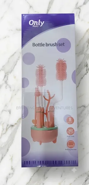 Silicone Baby Bottle Brush Set–Rotating Cleaner With Drying Rack Base