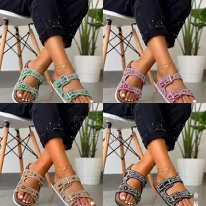 L Max Line Sparkly Double Buckle Slides / Sandals