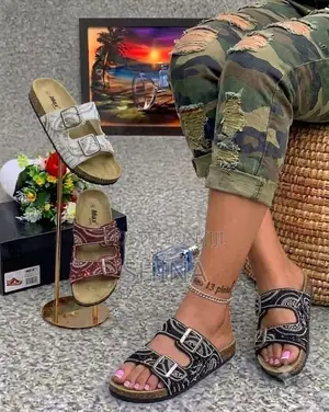 L Max Line Sparkly Double Buckle Slides / Sandals