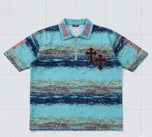 Aqua Cross Graphic Oversized Polo Shirt