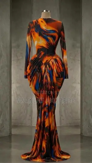 Ready Made -Flame Marble Sculpted Mesh Maxi Dress
