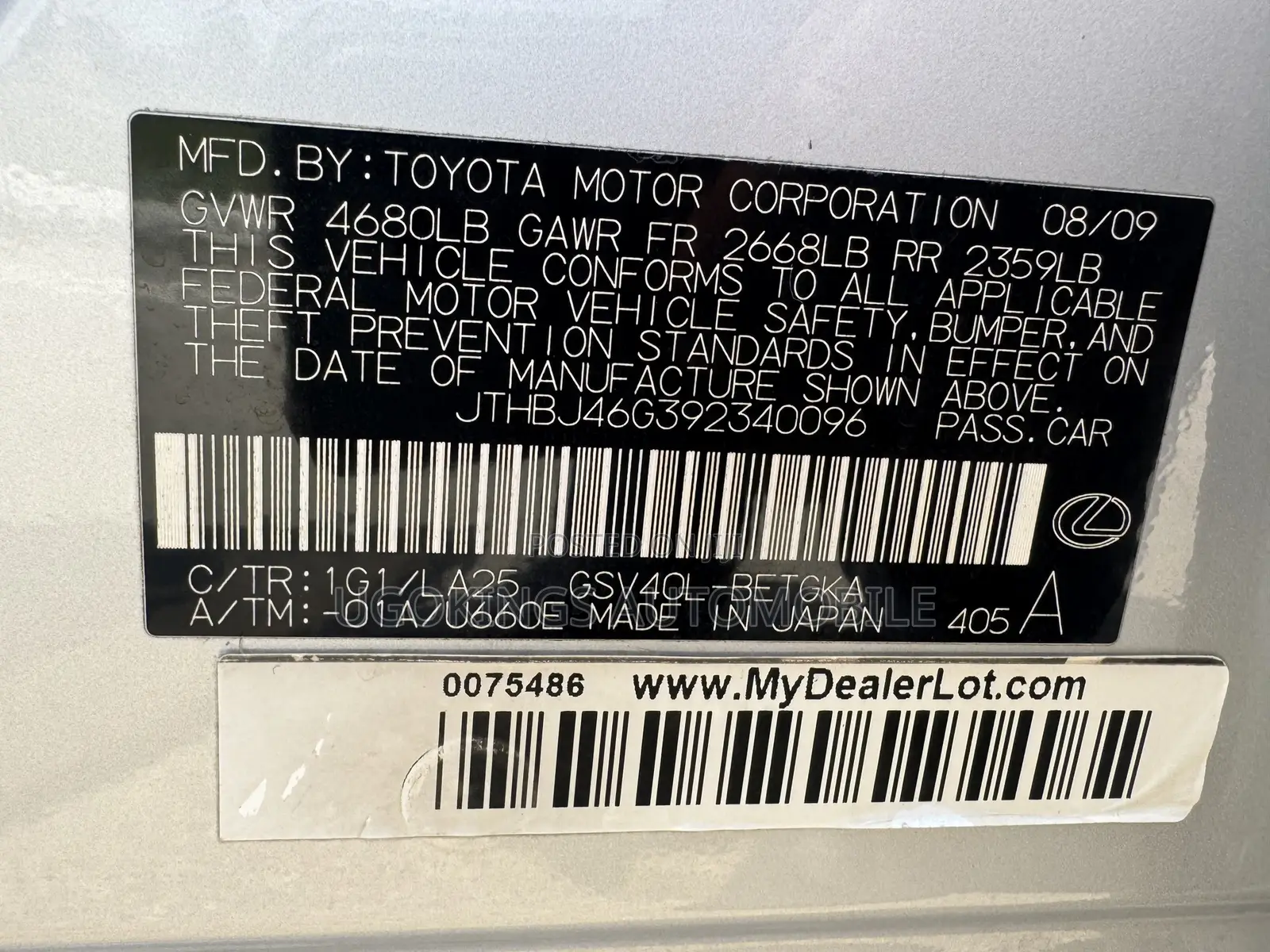 Lexus ES 350 2010 Silver