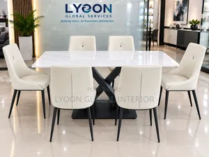 Marble X Leg Dining Table Set 6seater