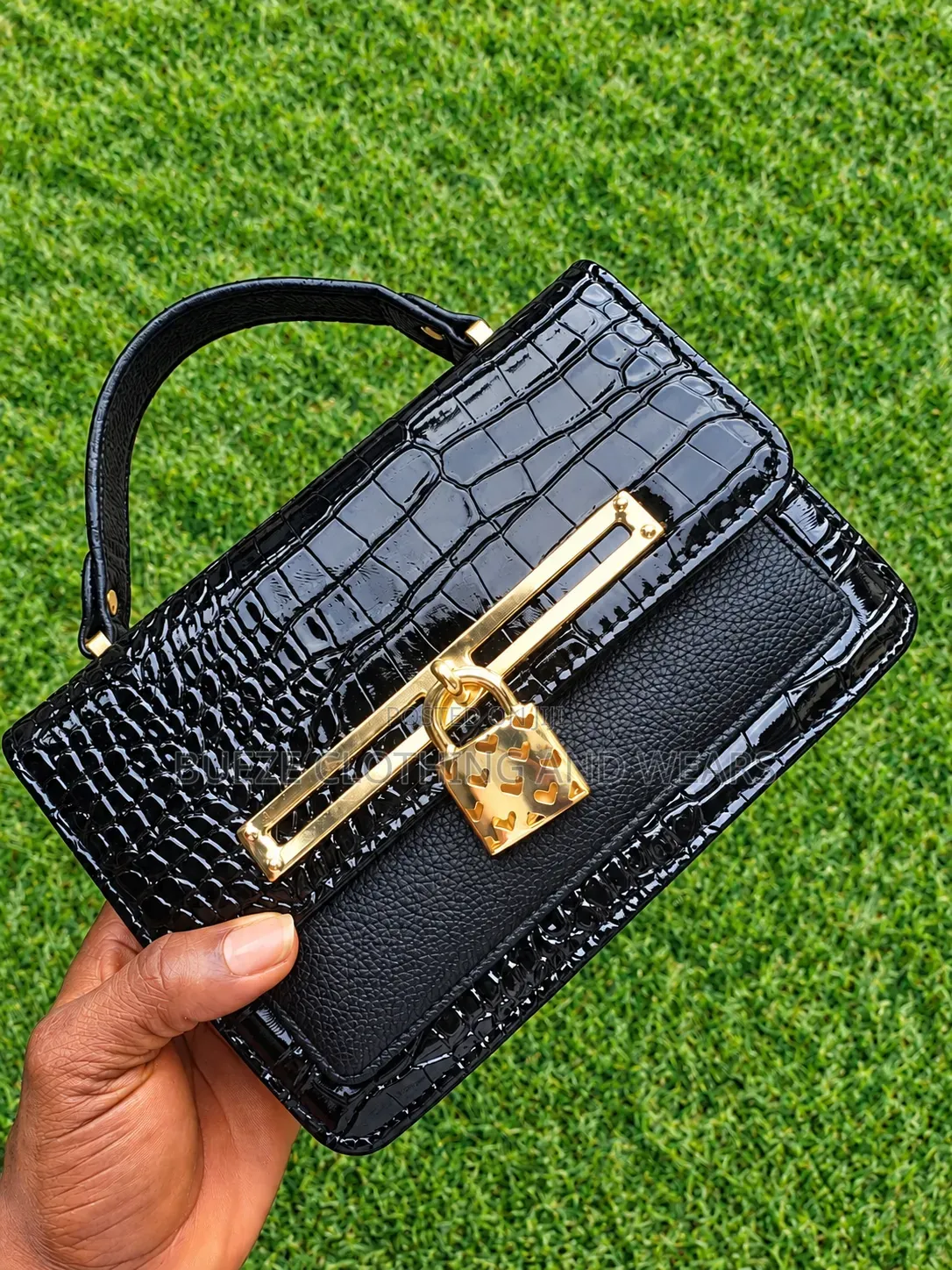 Black Crocodile Padlock Mini Handbag