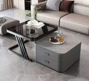 Real Marble and Glass Twin Center Table With Double Drawers