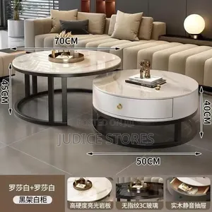 Marble Twins Round Center Table With Side Drawer
