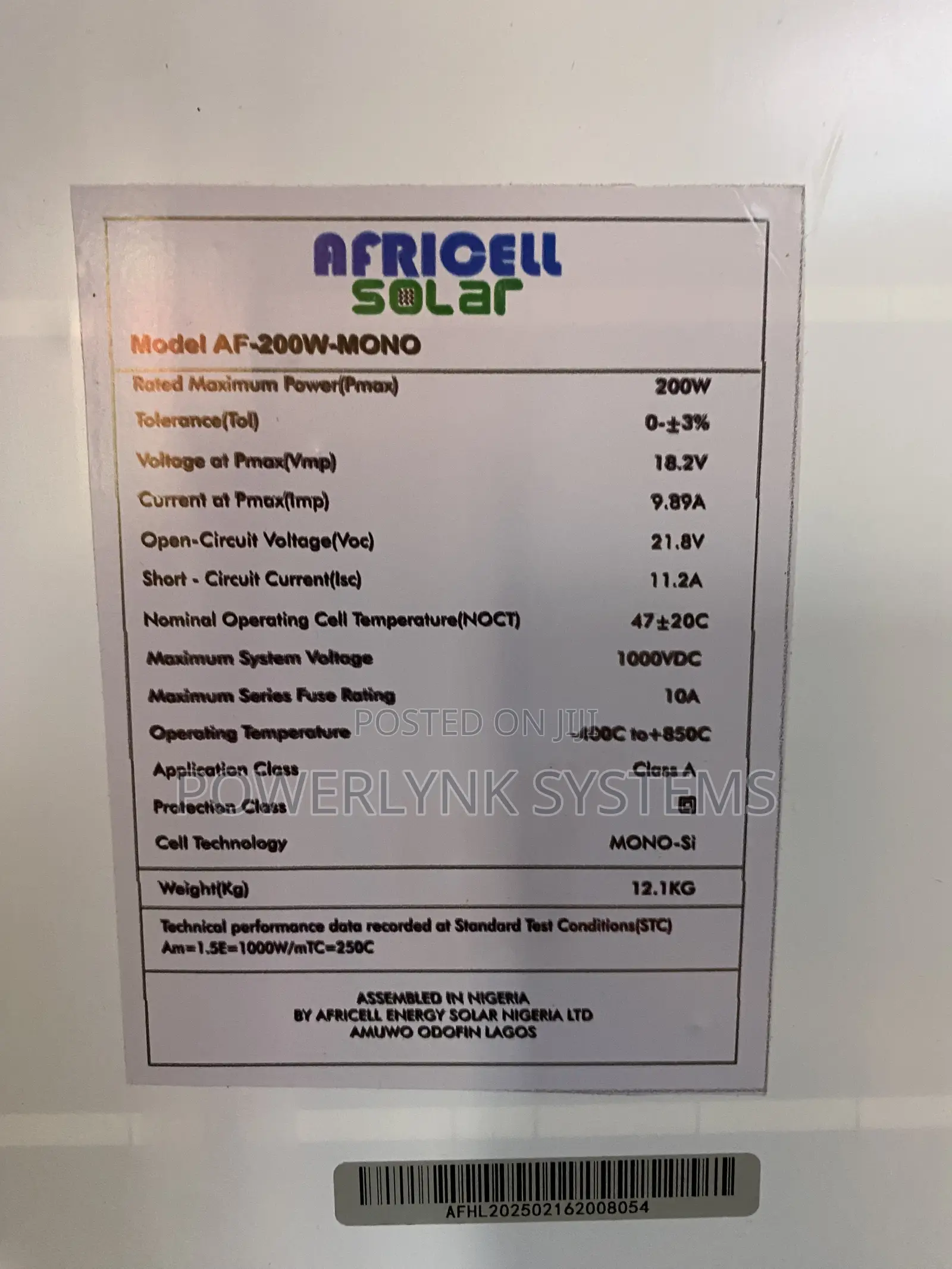 AFRICELL 200W Solar Panel