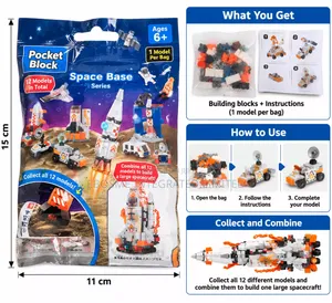 Pocket Block Space Base Mini Building Toy – 1 Model, Ages 6+