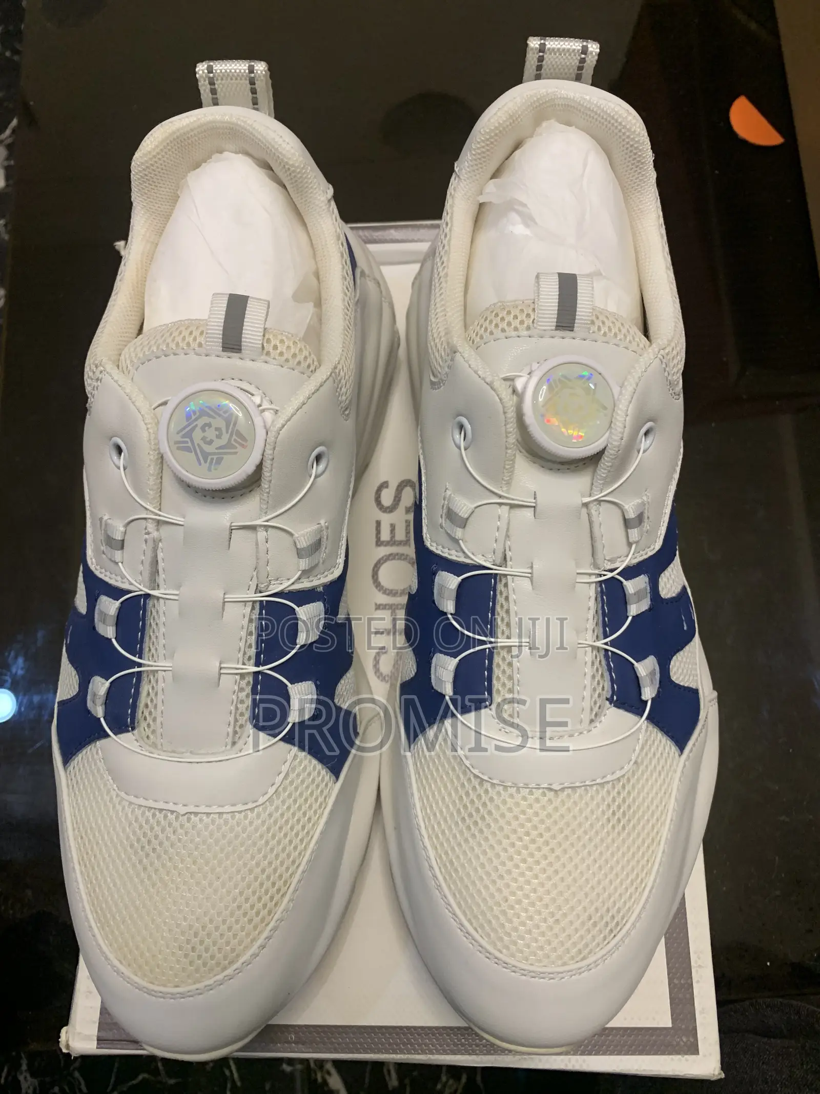 White Blue Lace-Up Sneakers