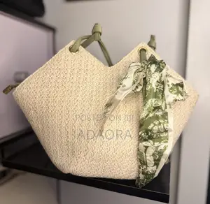 Elegant Woven Women’s Tote Bag With Scarf – Cream Green