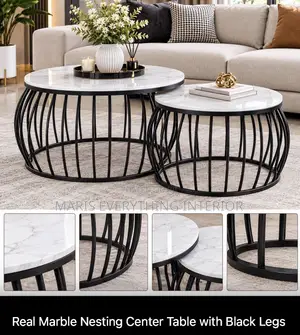 Real Marble Nesting Center Table With Black Legs With Free Delivery