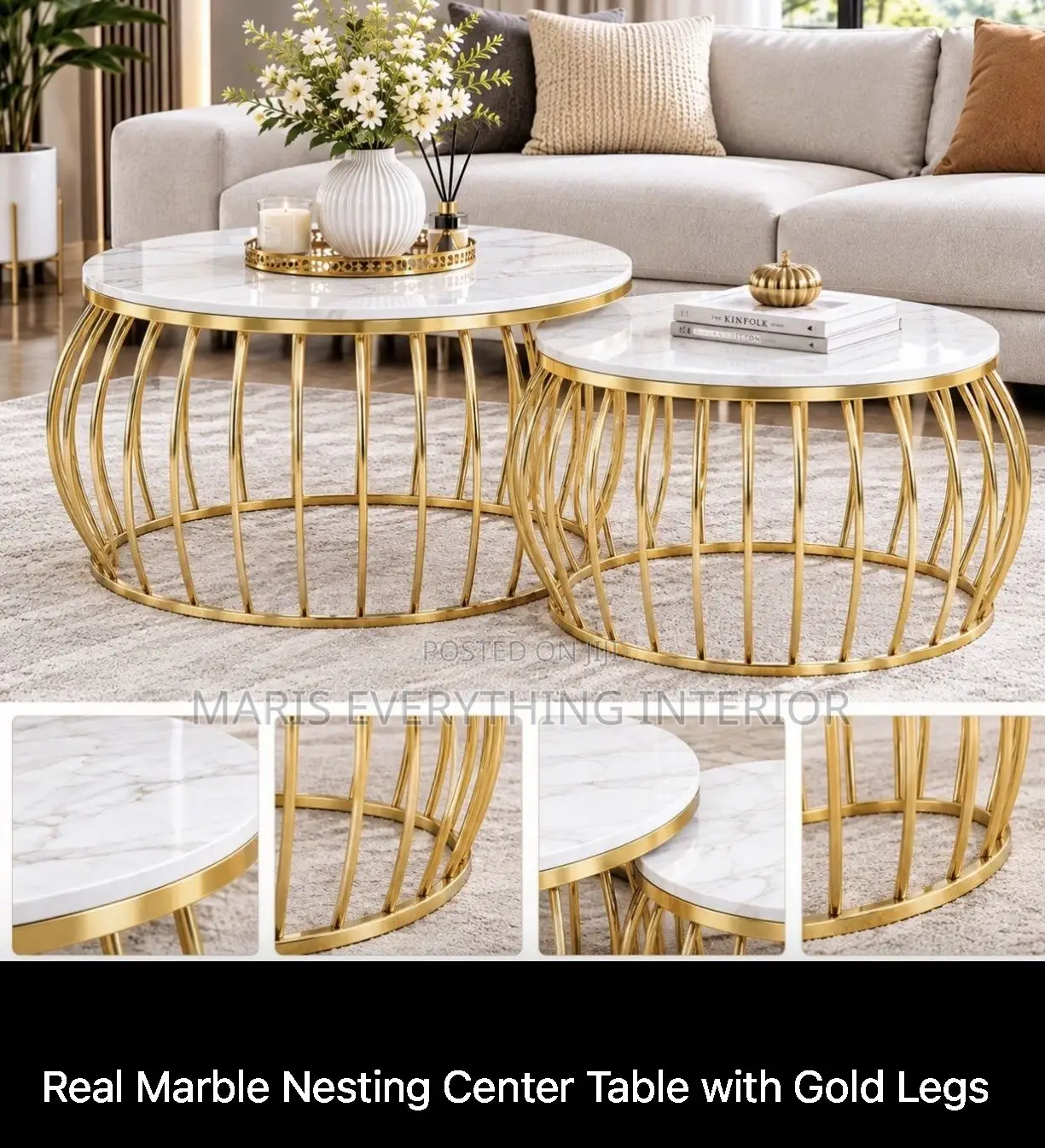 Real Marble Nesting Center Table With Black Legs With Free Delivery