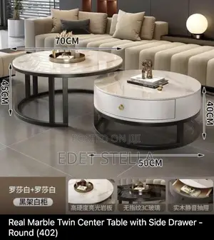Real Marble Twin Center Table With Side Drawer - Round