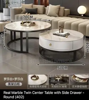 Real Marble Twin Center Table With Side Drawer - Round