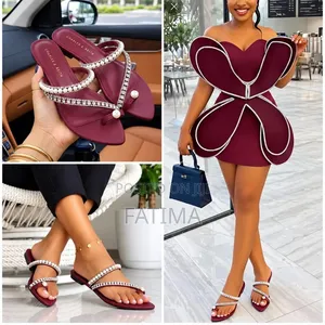 Charles Keith Pearl Crystal Embellished Flat Thong Sandals