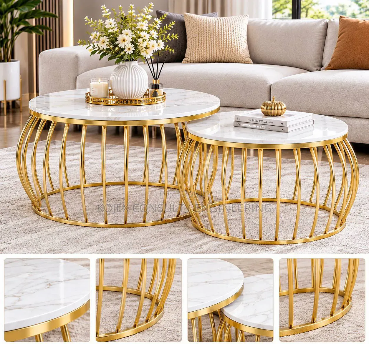 Real Marble Nesting Center Table With Black Legs