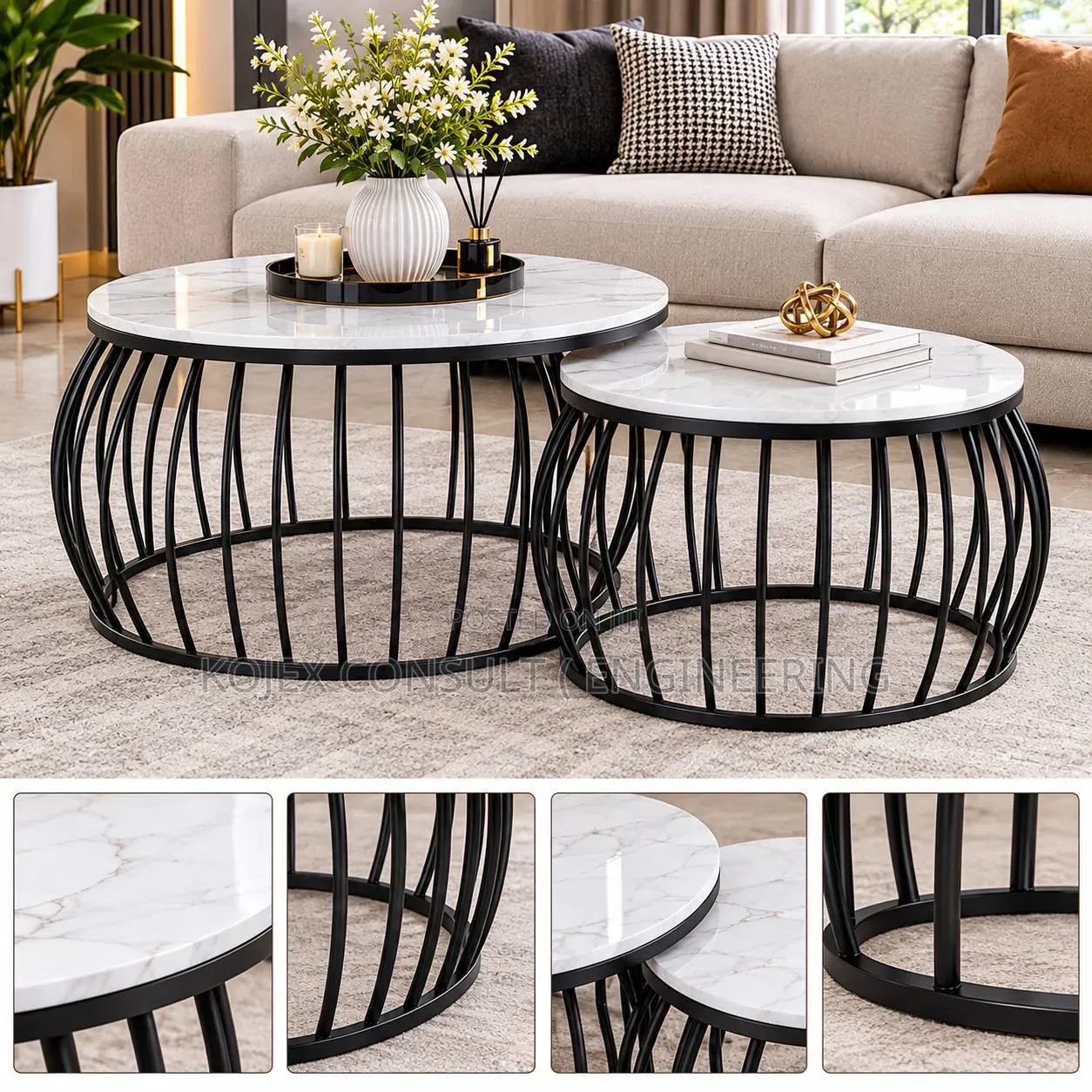 Real Marble Nesting Center Table With Black Legs