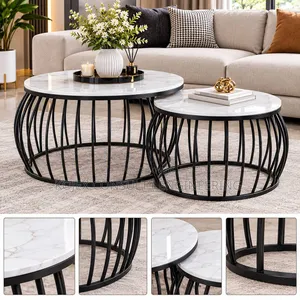 Real Marble Nesting Center Table With Black Legs