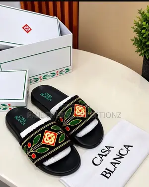 Casablanca Black Luxury Embroidered Designer Slides