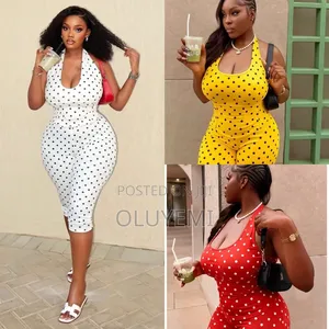 Stylish Polka Dot Halter Neck Fitted Jumpsuit