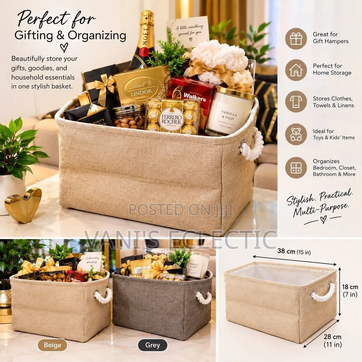 Stylish Cotton-Linen Hamper Basket / Foldable Storage Organizer Box