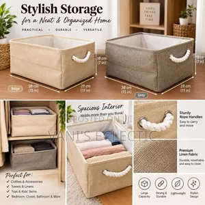 Stylish Cotton-Linen Hamper Basket / Foldable Storage Organizer Box