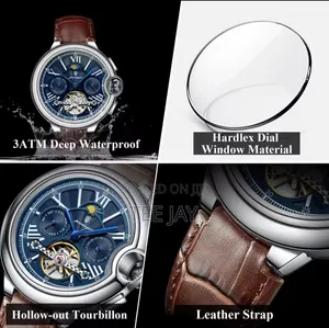 POEDAGAR Luxury Male Watch Date Week Leather Tourbillion
