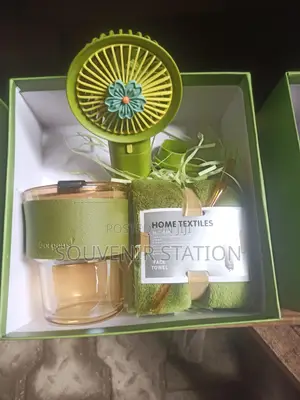 3 PCS Gift Items in a Box,it Has Fan, Cup and Face Towel