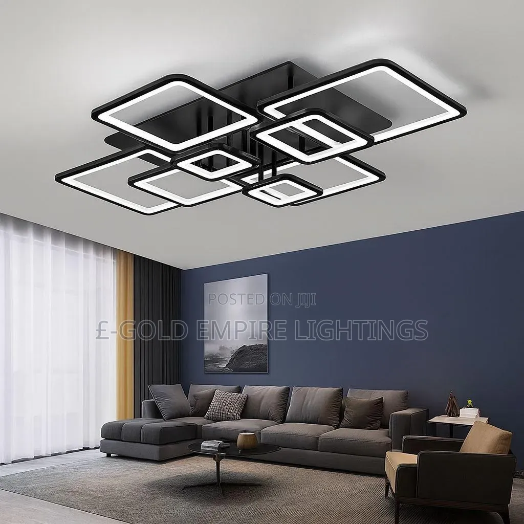 Modern Luxury LED Ceiling Light – Black Geometric Square Chandelier