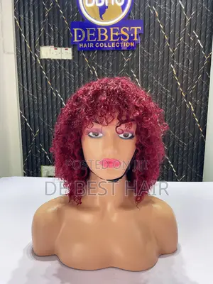 100% Human Hair Celebrity Fringe Wig 12 Inches Burgundy Color