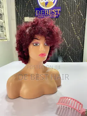 100% Human Hair, Celebrity Fringe Wig Very Good Burgundy Color 10 Inch