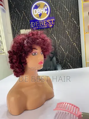100% Human Hair, Celebrity Fringe Wig Very Good Burgundy Color 10 Inch