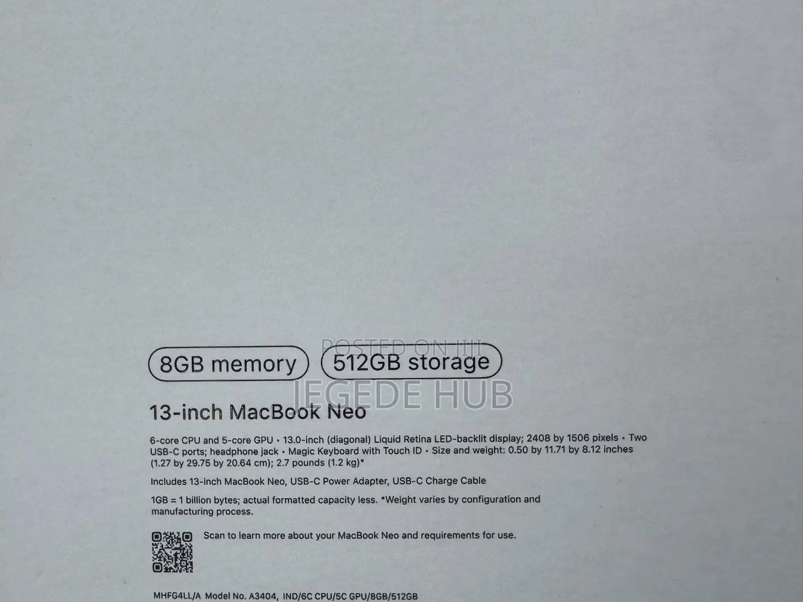 New Laptop Apple MacBook Neo 2026 8GB SSD 512GB