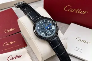New Cartier Curren Leather Strap Chronograph Wristwatch