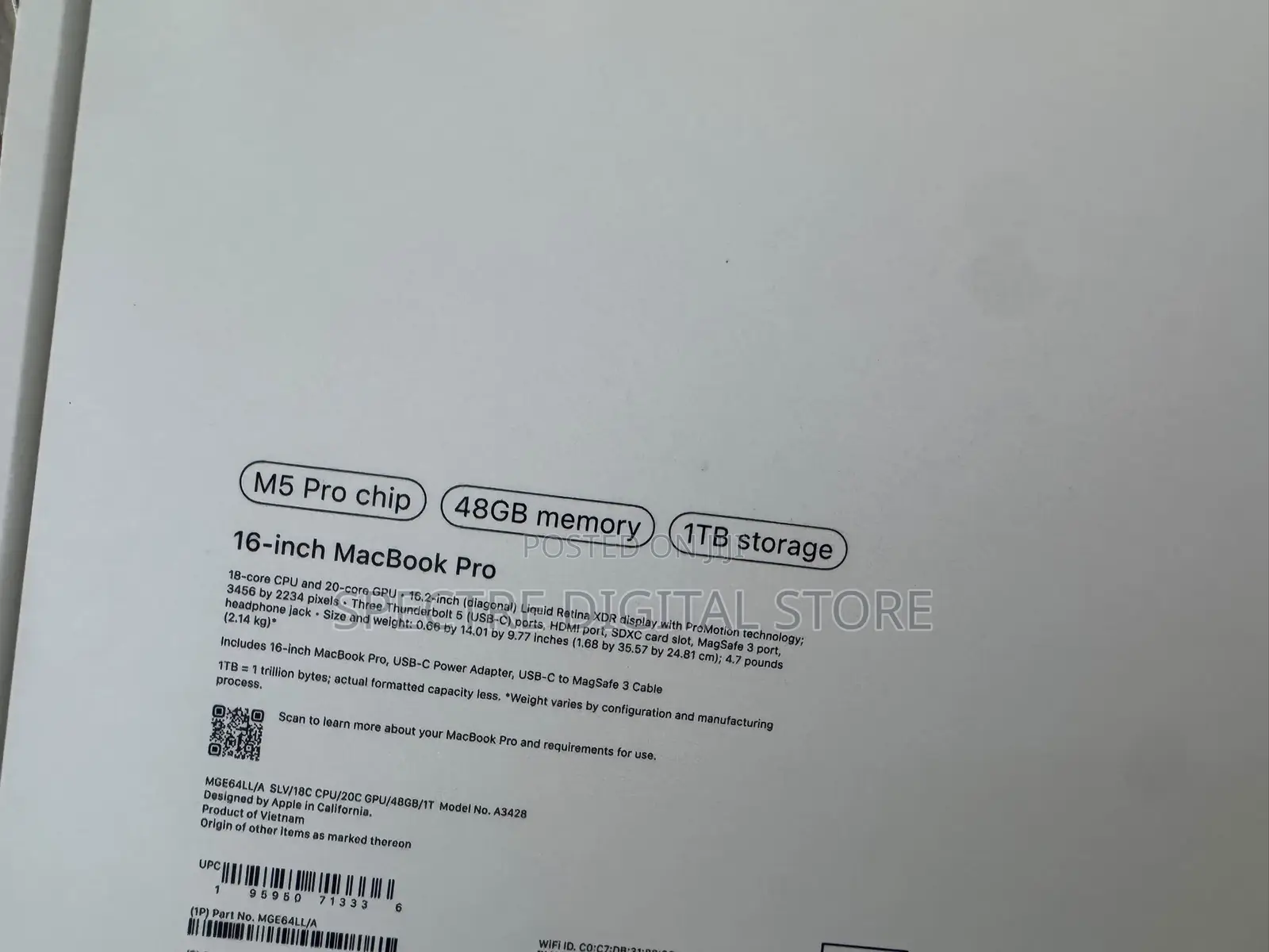 New Laptop Apple MacBook Pro 2025 M5 48GB Apple M5 SSD 1T