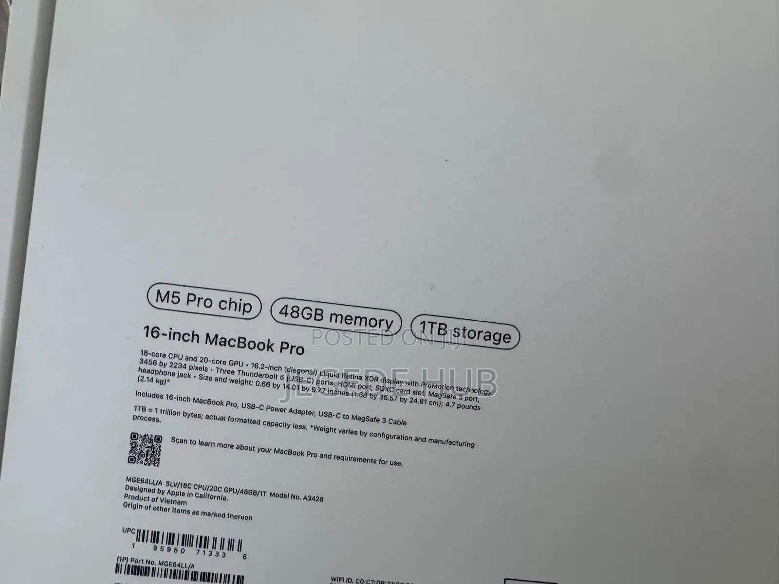 New Laptop Apple MacBook Pro 2025 M5 48GB Apple M5 SSD 1T