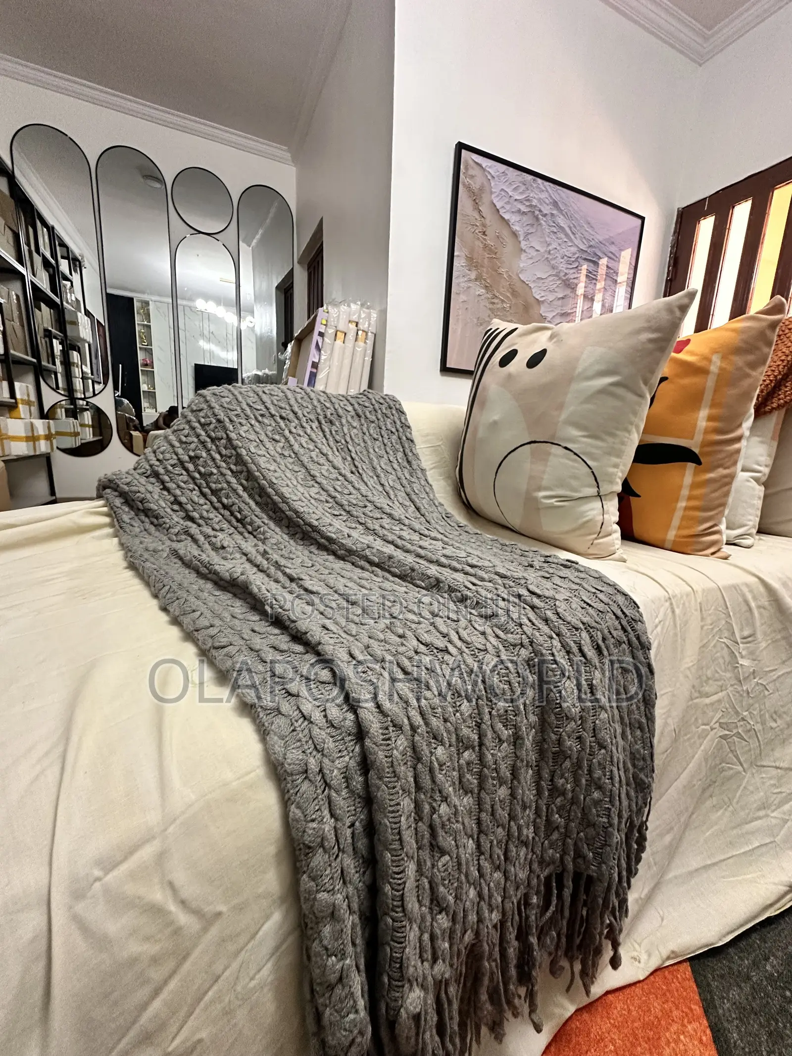 Grey Designed Sofa Throw