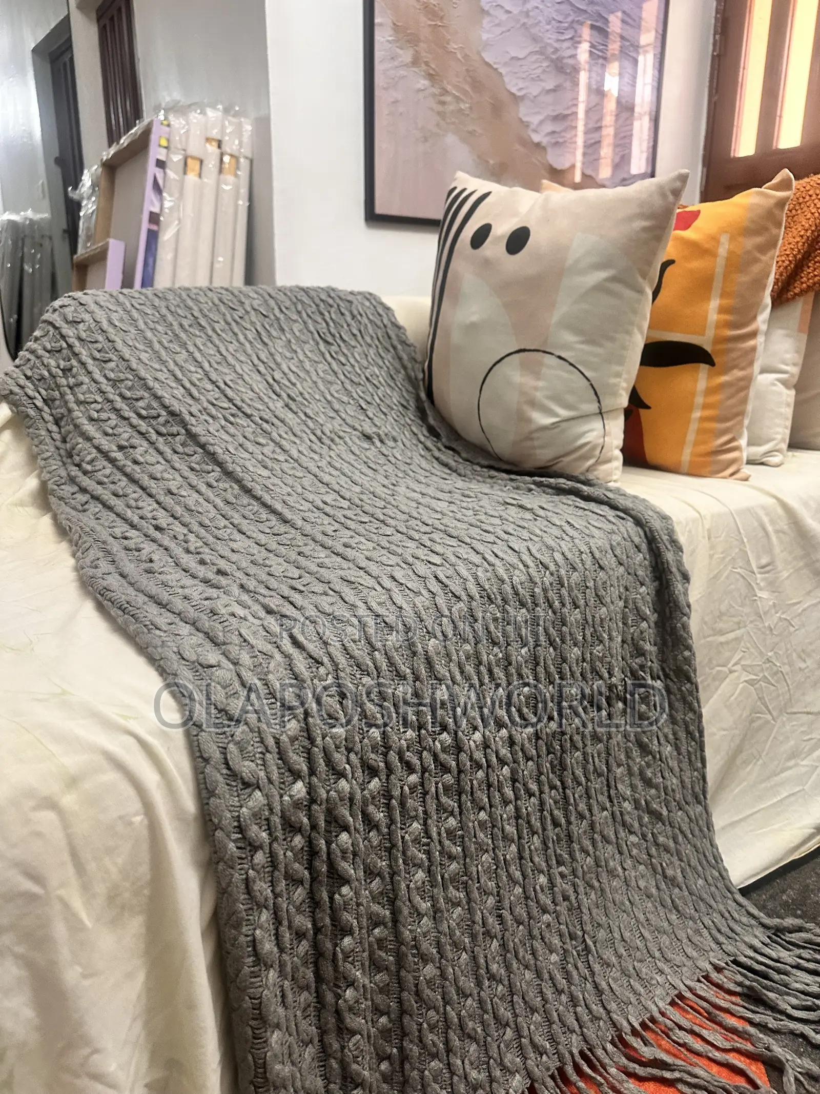 Grey Designed Sofa Throw