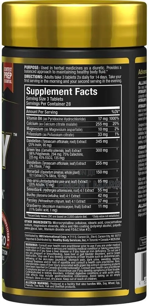 HYDRADRY – 84 Tablets – 14-Day Pre-Contest Formula – 28 Servings