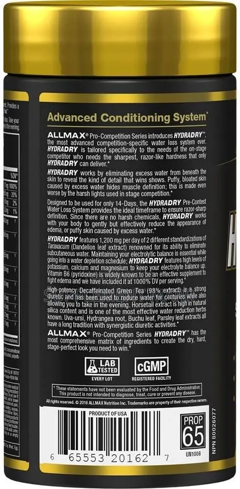 HYDRADRY – 84 Tablets – 14-Day Pre-Contest Formula – 28 Servings
