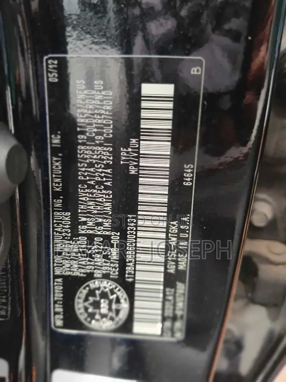 Toyota Venza XLE 2012 Black