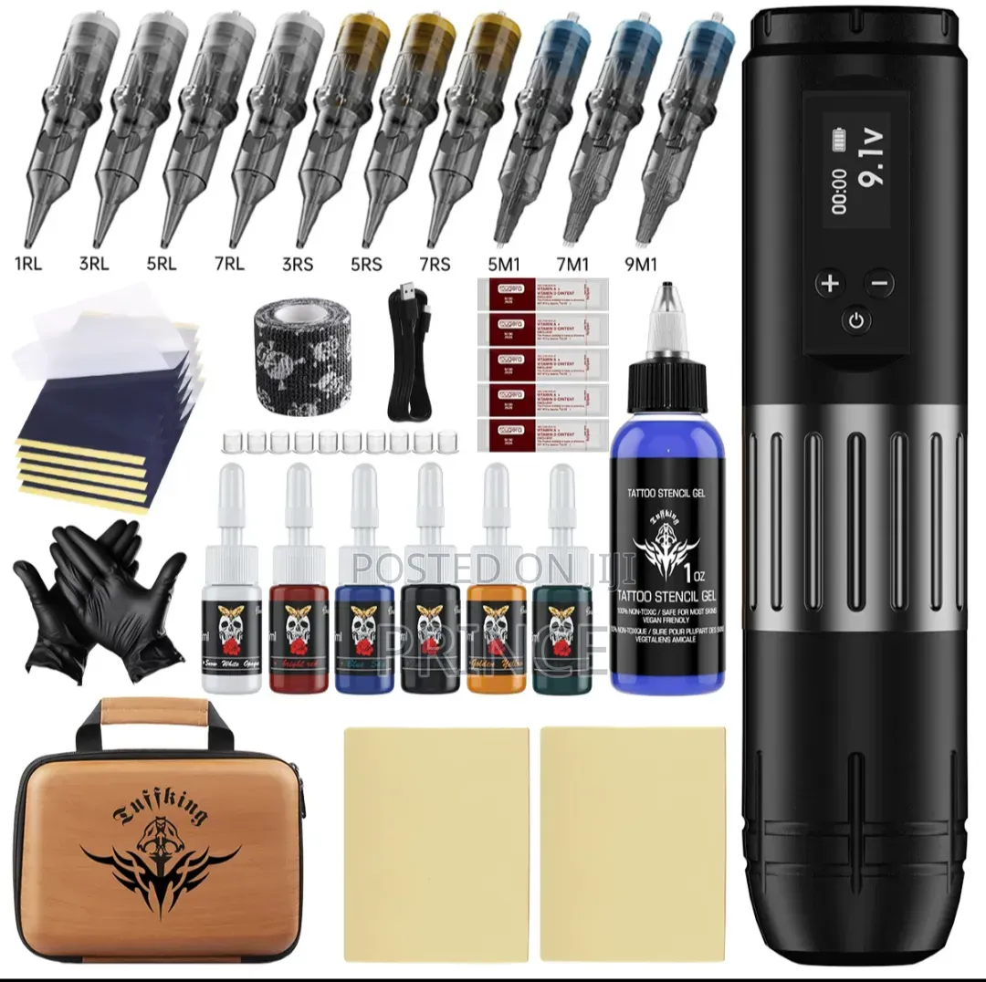 Professional Wireless Tattoo Machine Kit (Tuffking Case + Inks)