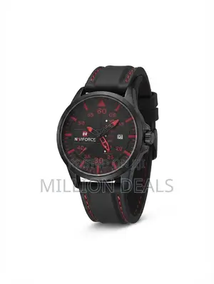 Black N Red Tactical Rubber Strap Men's Wrist Watch