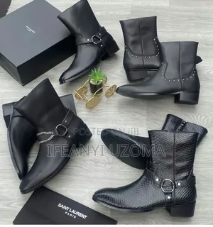 Black Leather Saint Laurent L Wyatt Harness and Zippered Boots
